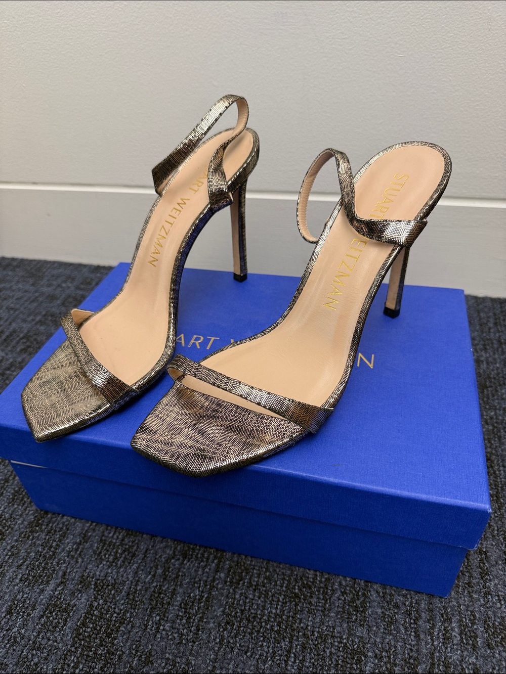 Stuart Weitzman Metallic Open-Toe Strappy Stiletto Sandals